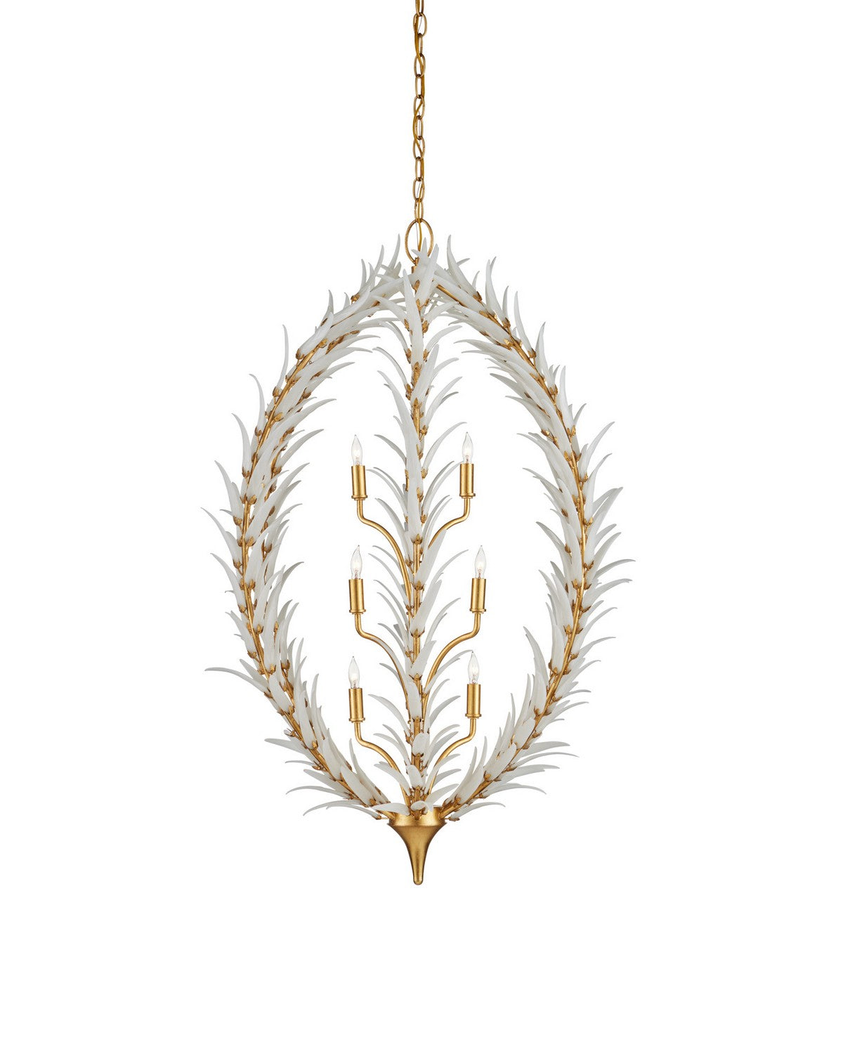 Currey and Company 9000-1438 Leda Chandelier in Antique Gold Leaf/Antique Gold/White