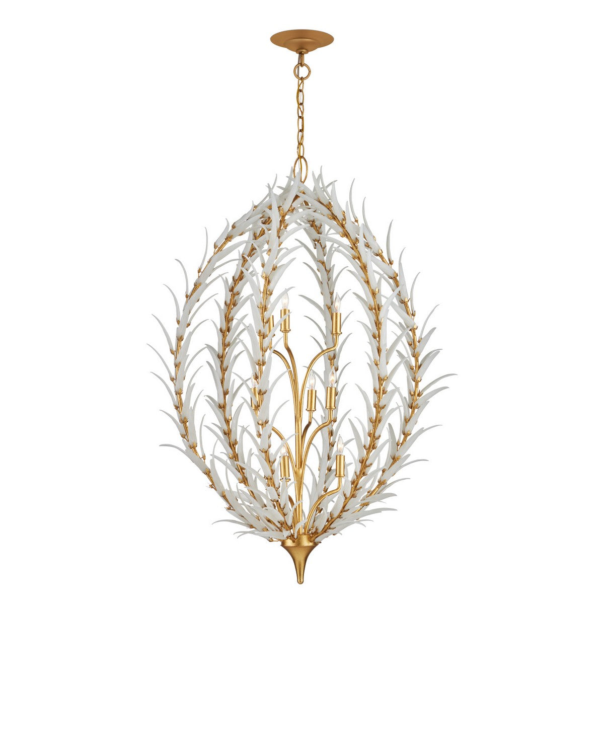 Currey and Company 9000-1438 Leda Chandelier in Antique Gold Leaf/Antique Gold/White