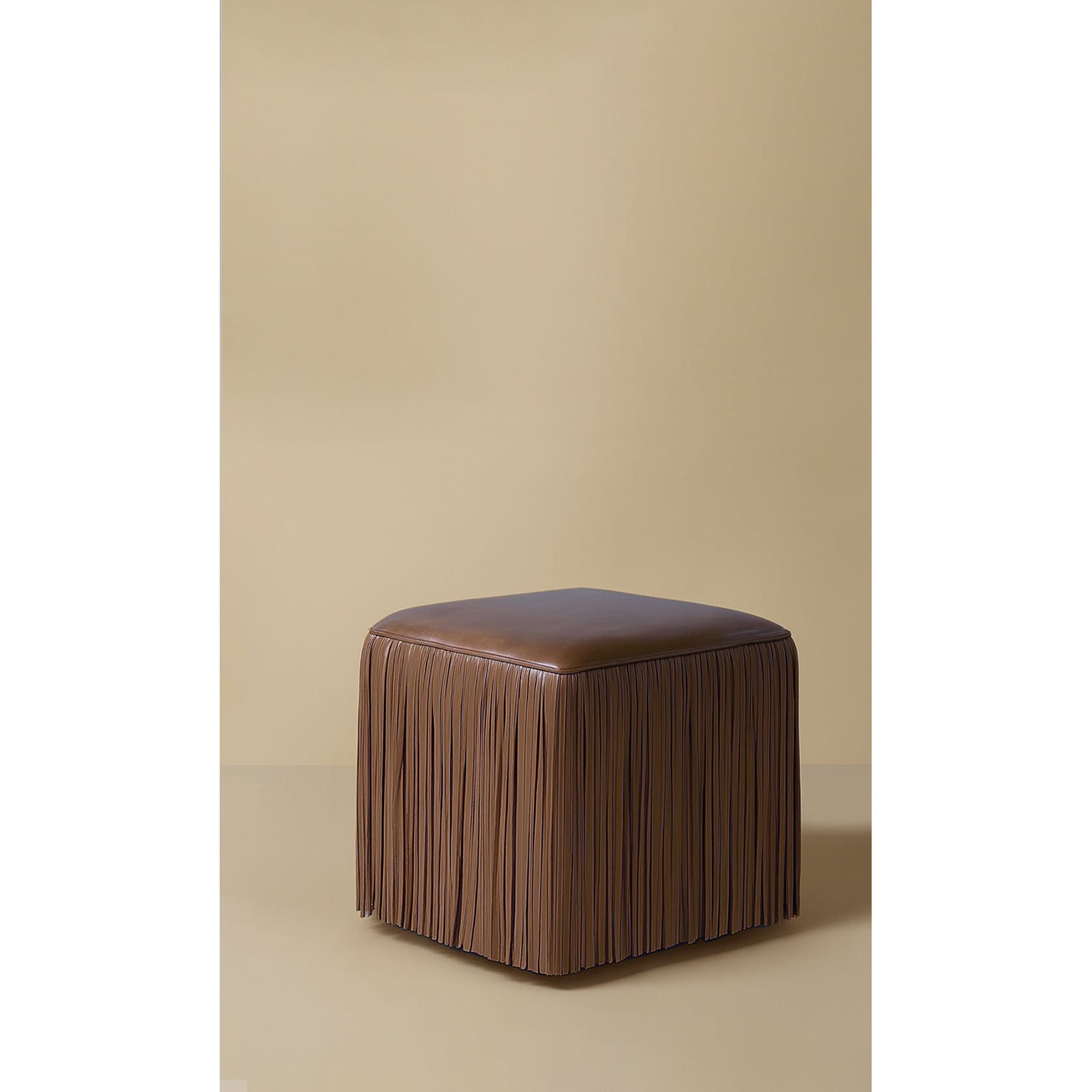 Dounia Home - DH-INAFRILEA-SM-CAM - Ina Fringe Leather Ottoman - Camel - Camel