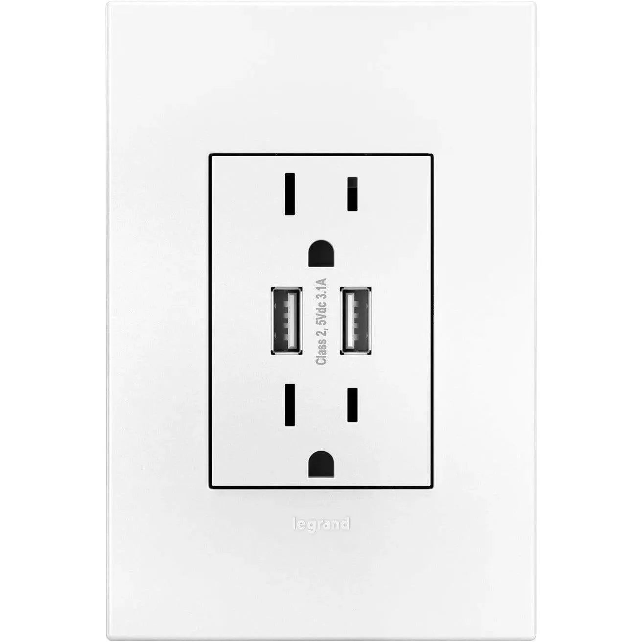 Legrand - adorne® Dual-USB Outlet with Wall Plate - ARTRUSB153W4WP | Montreal Lighting & Hardware