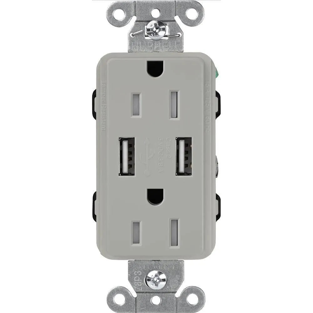Lutron - Claro & Satin Colors 15A USB Tamper Resistance Receptacle - CAR-15-UBTR-GR | Montreal Lighting & Hardware