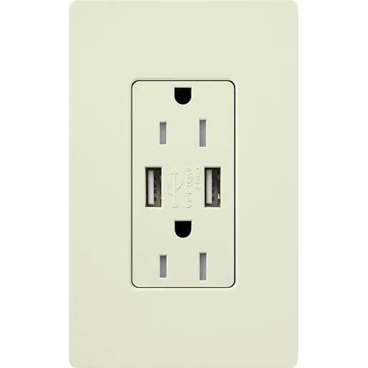 Lutron - Claro & Satin Colors 15A USB Tamper Resistance Receptacle - SCR-15-UBTR-BI | Montreal Lighting & Hardware