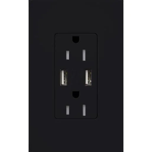 Lutron - Claro & Satin Colors 15A USB Tamper Resistance Receptacle - SCR-15-UBTR-MN | Montreal Lighting & Hardware