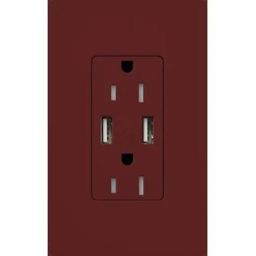 Lutron - Claro & Satin Colors 15A USB Tamper Resistance Receptacle - SCR-15-UBTR-MR | Montreal Lighting & Hardware