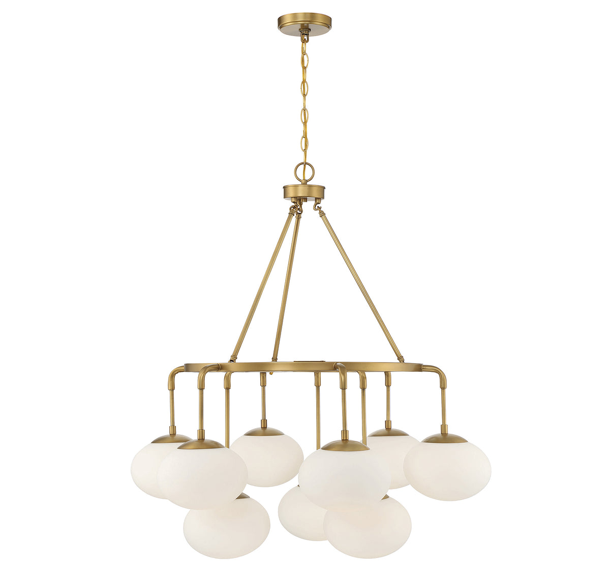 Meridian Lighting M10098NB Meridian Nine Light Chandelier in Natural Brass