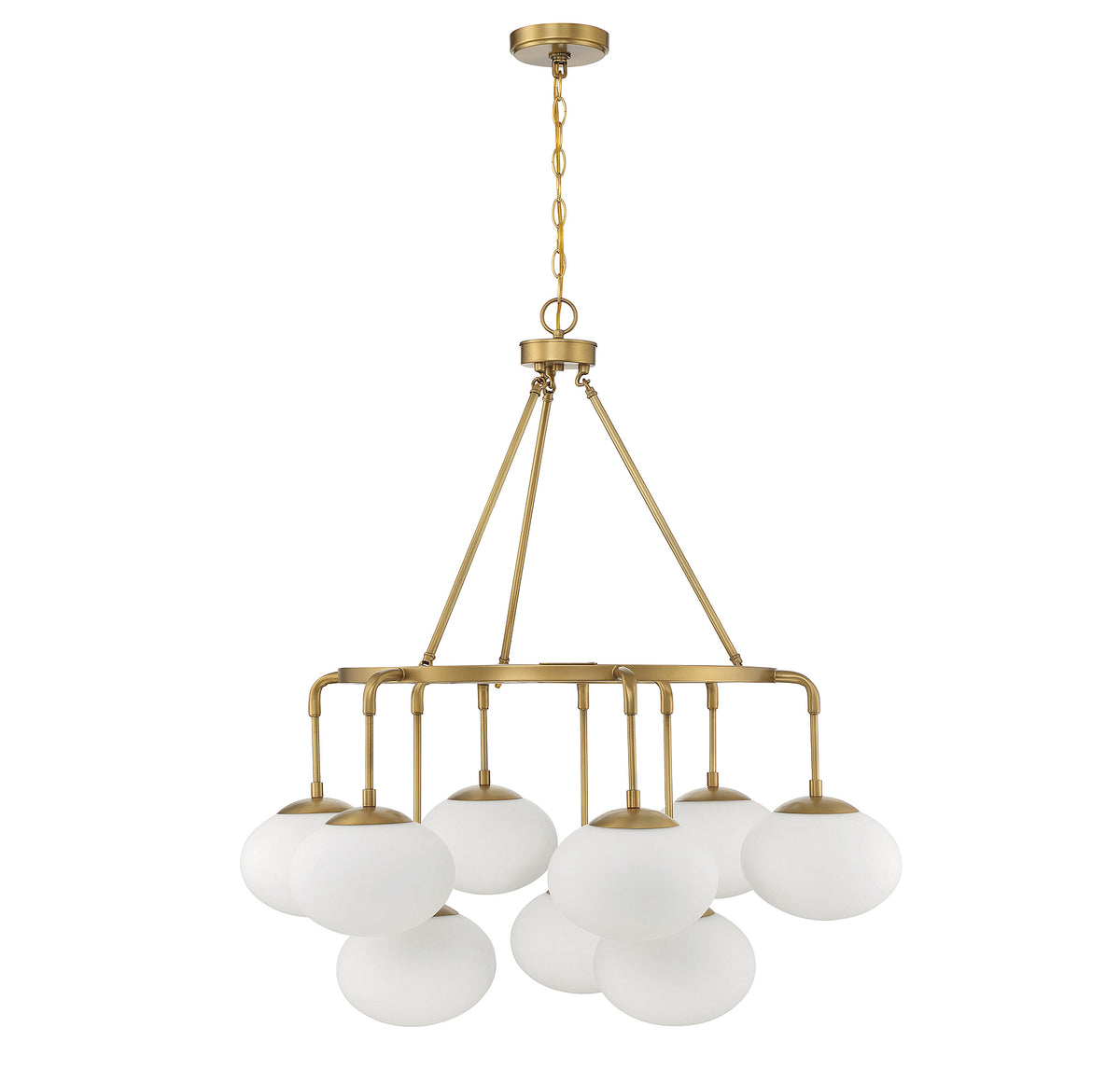 Meridian Lighting M10098NB Meridian Nine Light Chandelier in Natural Brass
