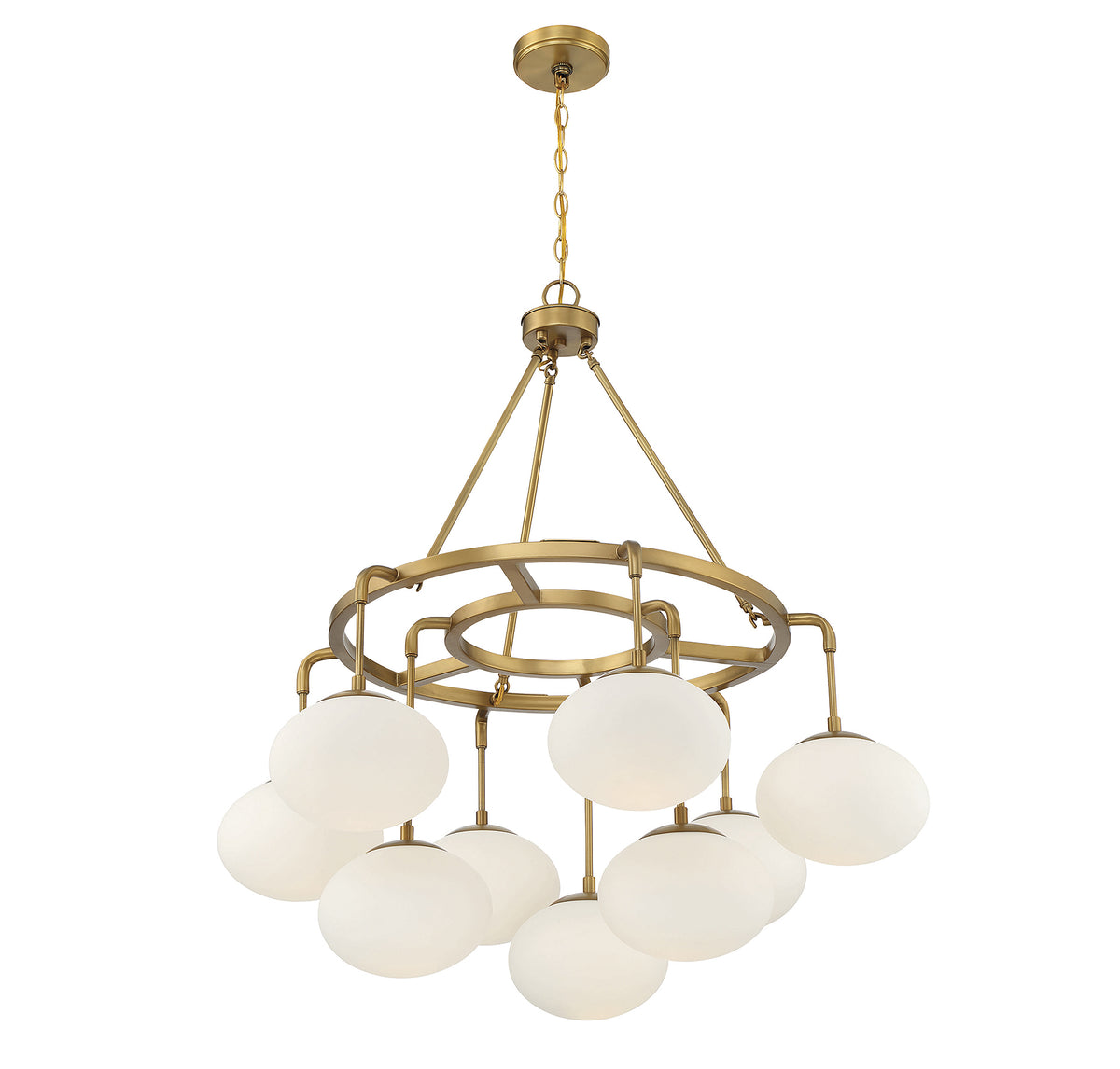 Meridian Lighting M10098NB Meridian Nine Light Chandelier in Natural Brass