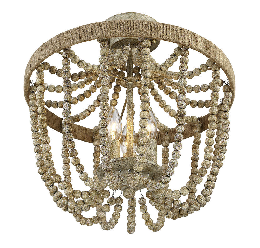 Plafonnier Meridian Lighting M60002-97 à trois lumières en bois naturel avec corde