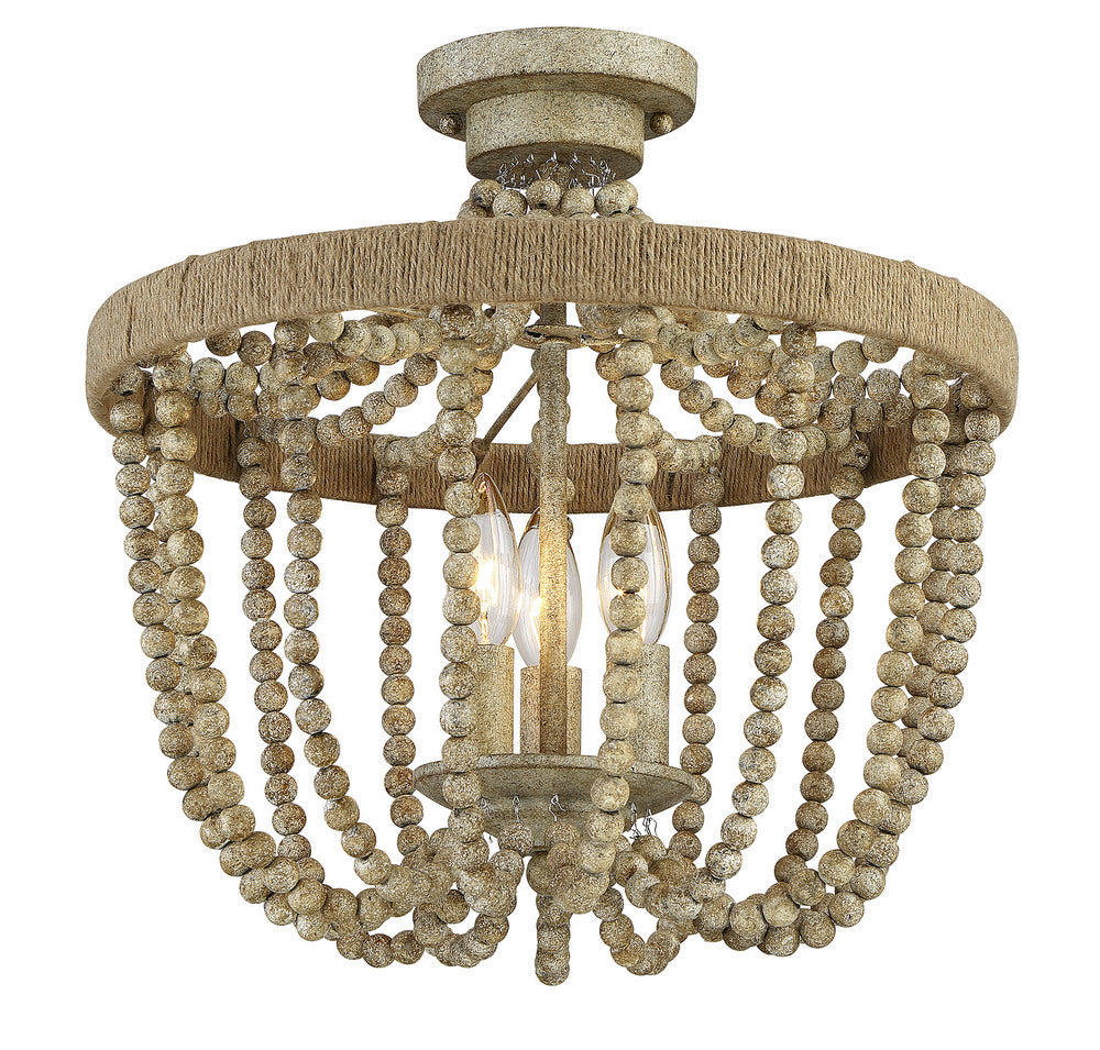 Plafonnier Meridian Lighting M60002-97 à trois lumières en bois naturel avec corde