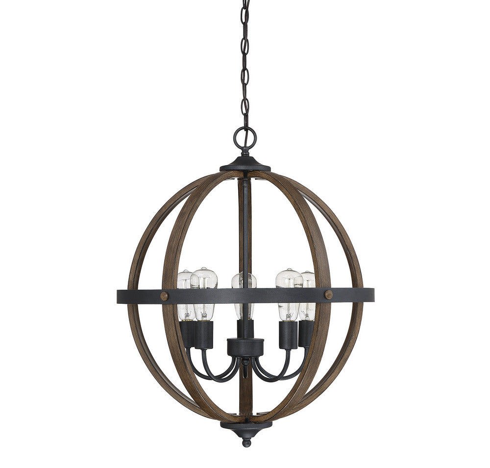 Meridian Lighting M70041WB Meridian Five Light Chandelier in Wood with Black