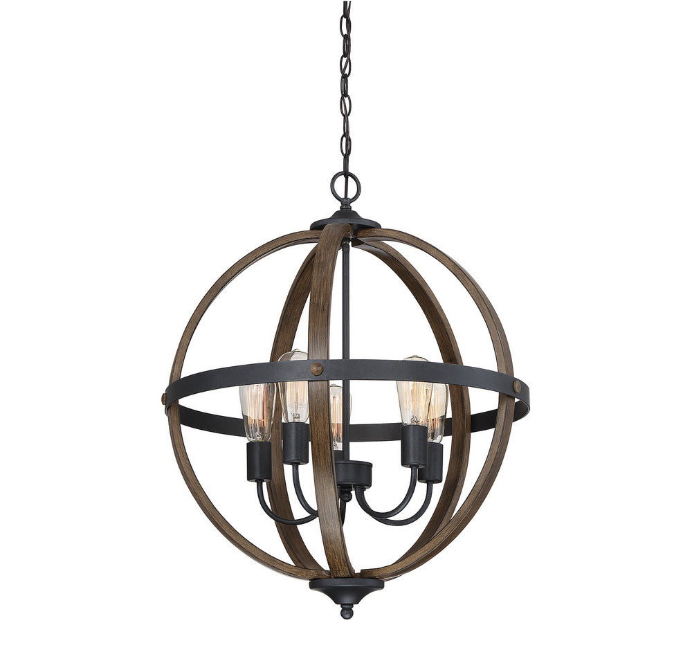 Meridian Lighting M70041WB Meridian Five Light Chandelier in Wood with Black