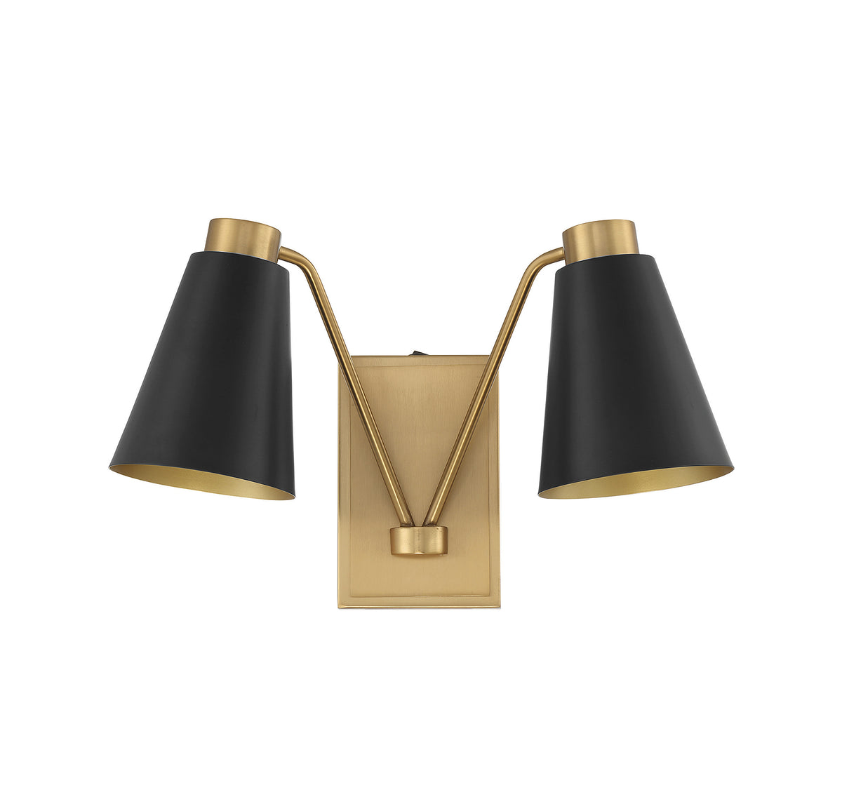 Meridian Lighting M90076MBKNB Meridian Two Light Wall Sconce in Matte Black with Natural Brass