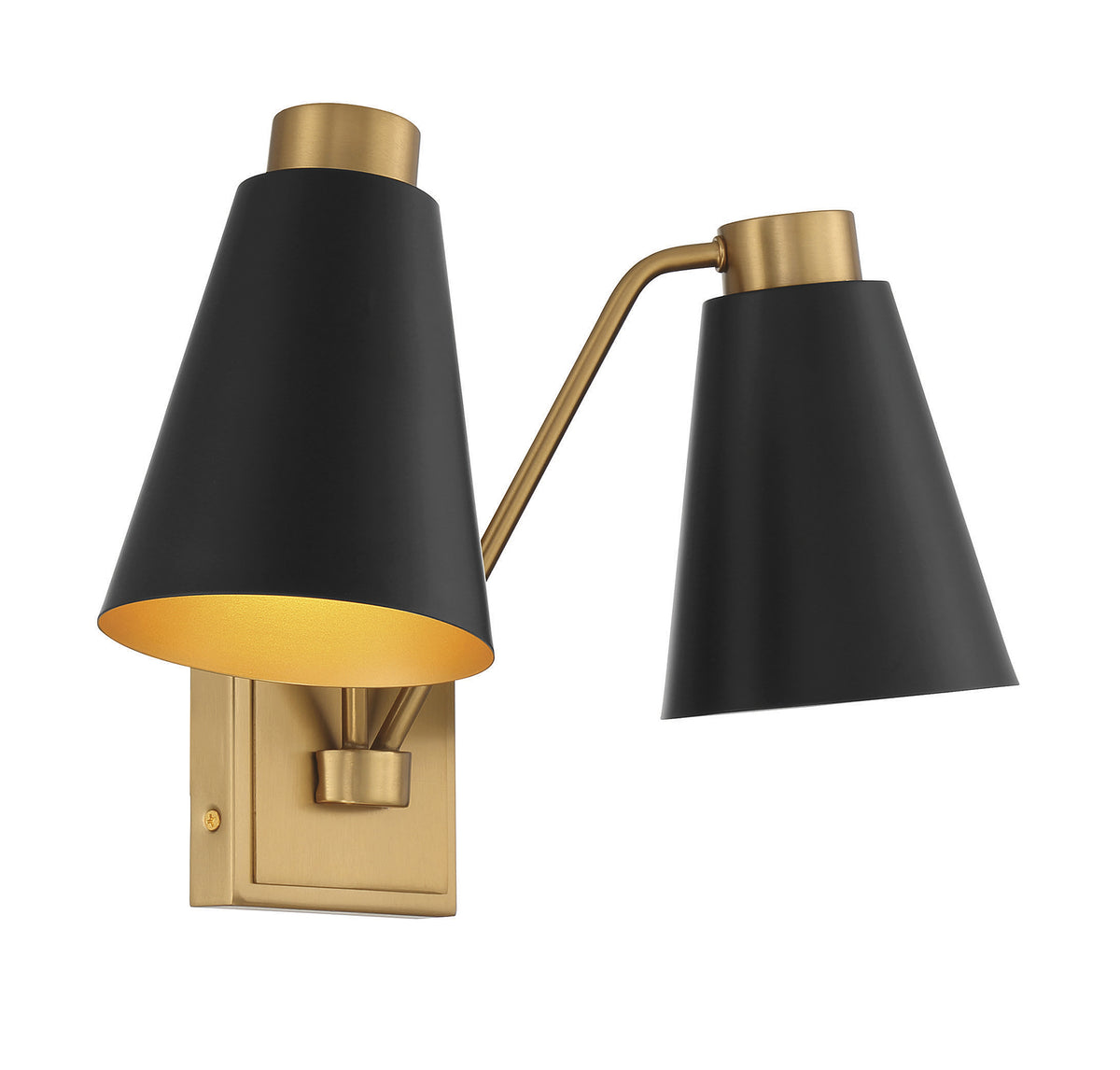 Meridian Lighting M90076MBKNB Meridian Two Light Wall Sconce in Matte Black with Natural Brass