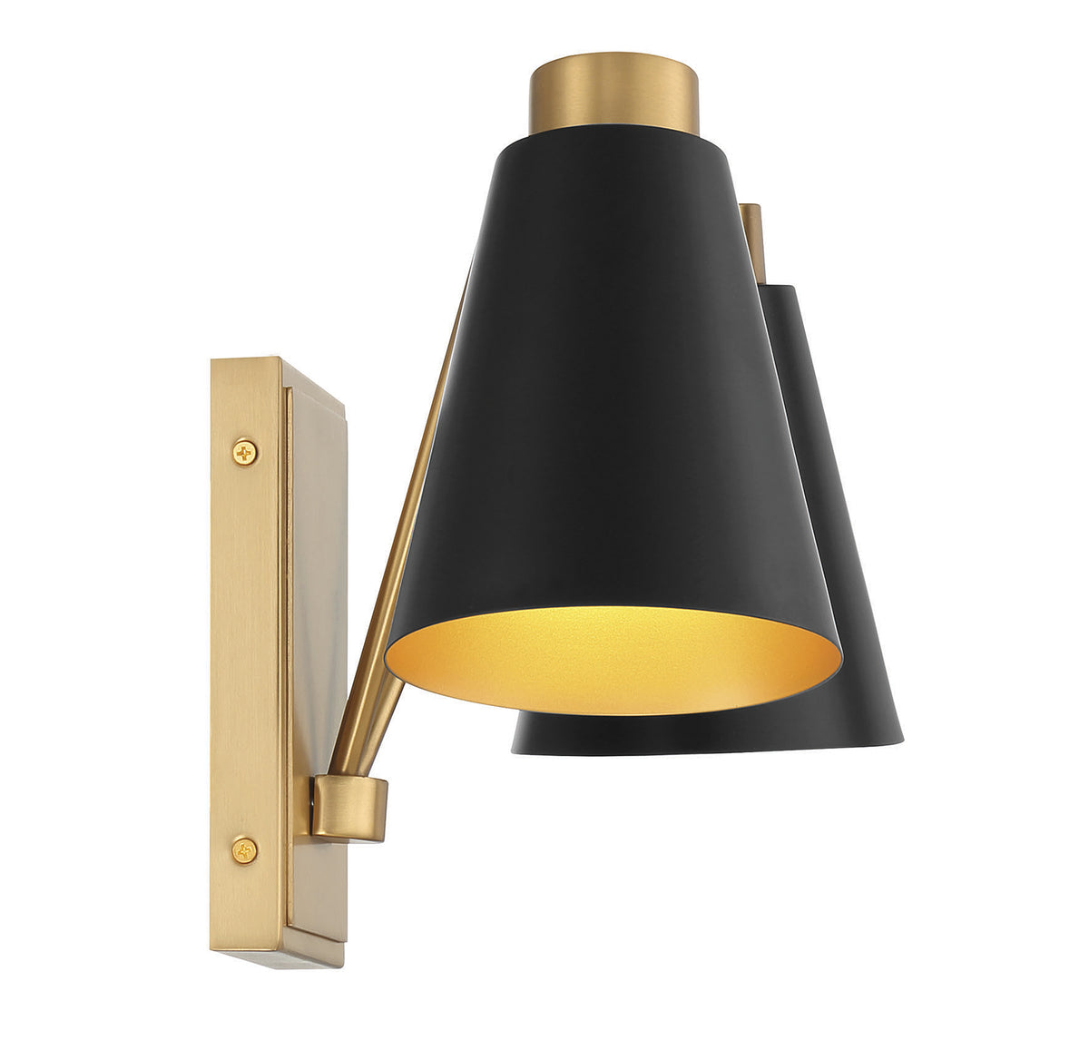 Meridian Lighting M90076MBKNB Meridian Two Light Wall Sconce in Matte Black with Natural Brass