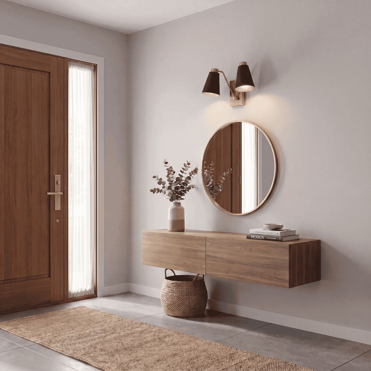 Meridian Lighting M90076MBKNB Meridian Two Light Wall Sconce in Matte Black with Natural Brass