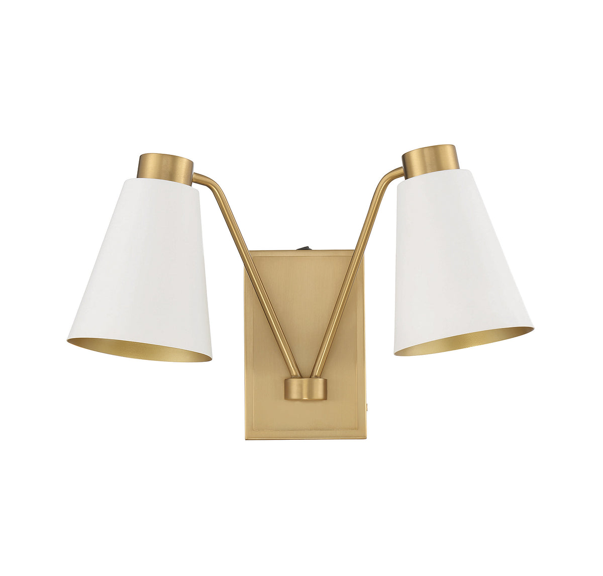 Meridian Lighting M90076WHNB Meridian Two Light Wall Sconce in White with Natural Brass