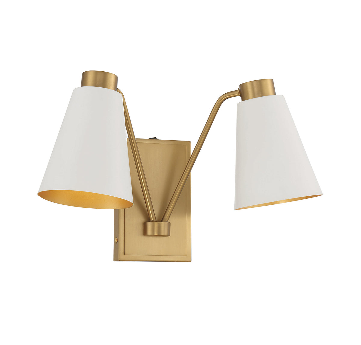 Meridian Lighting M90076WHNB Meridian Two Light Wall Sconce in White with Natural Brass