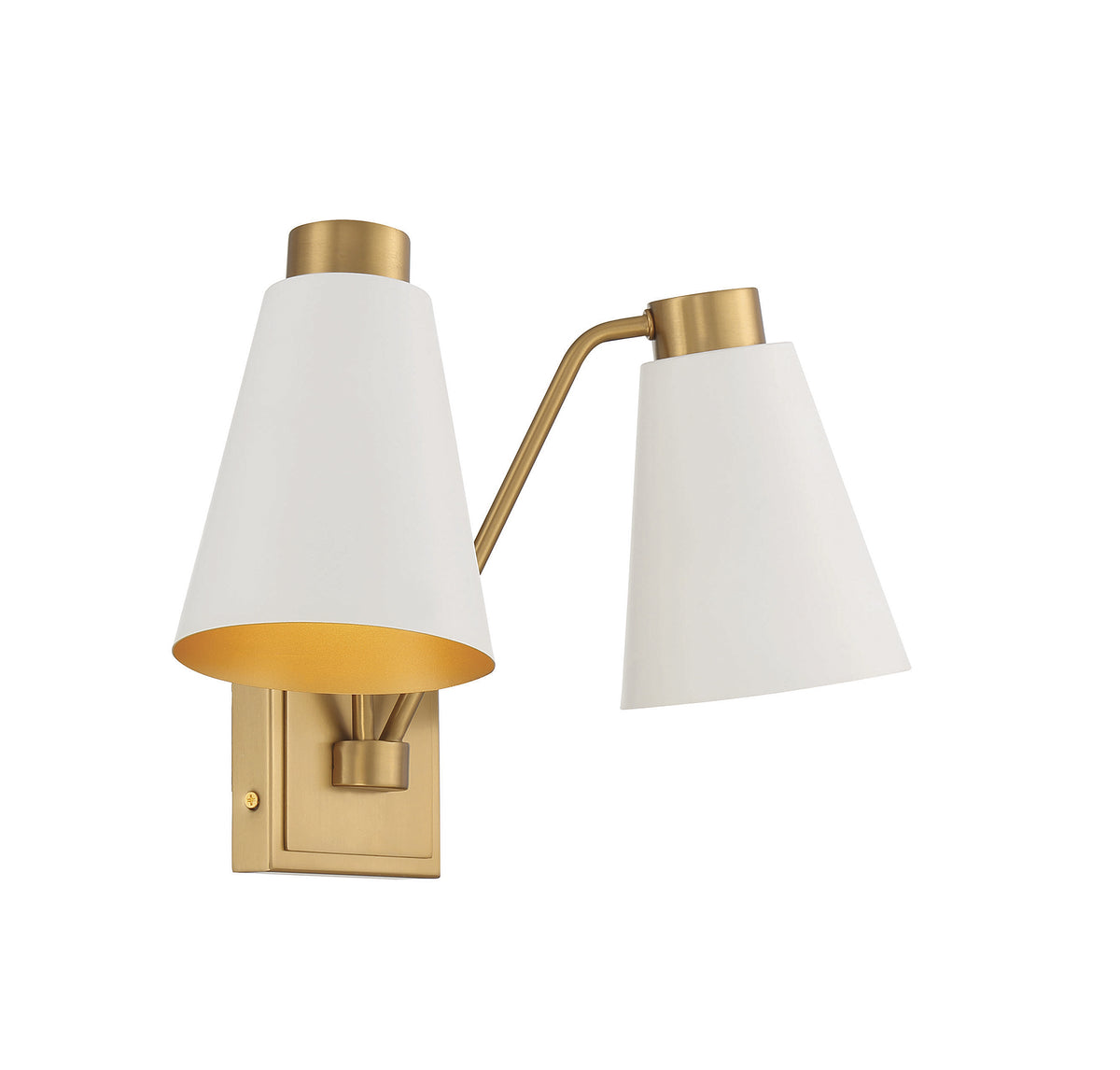 Meridian Lighting M90076WHNB Meridian Two Light Wall Sconce in White with Natural Brass
