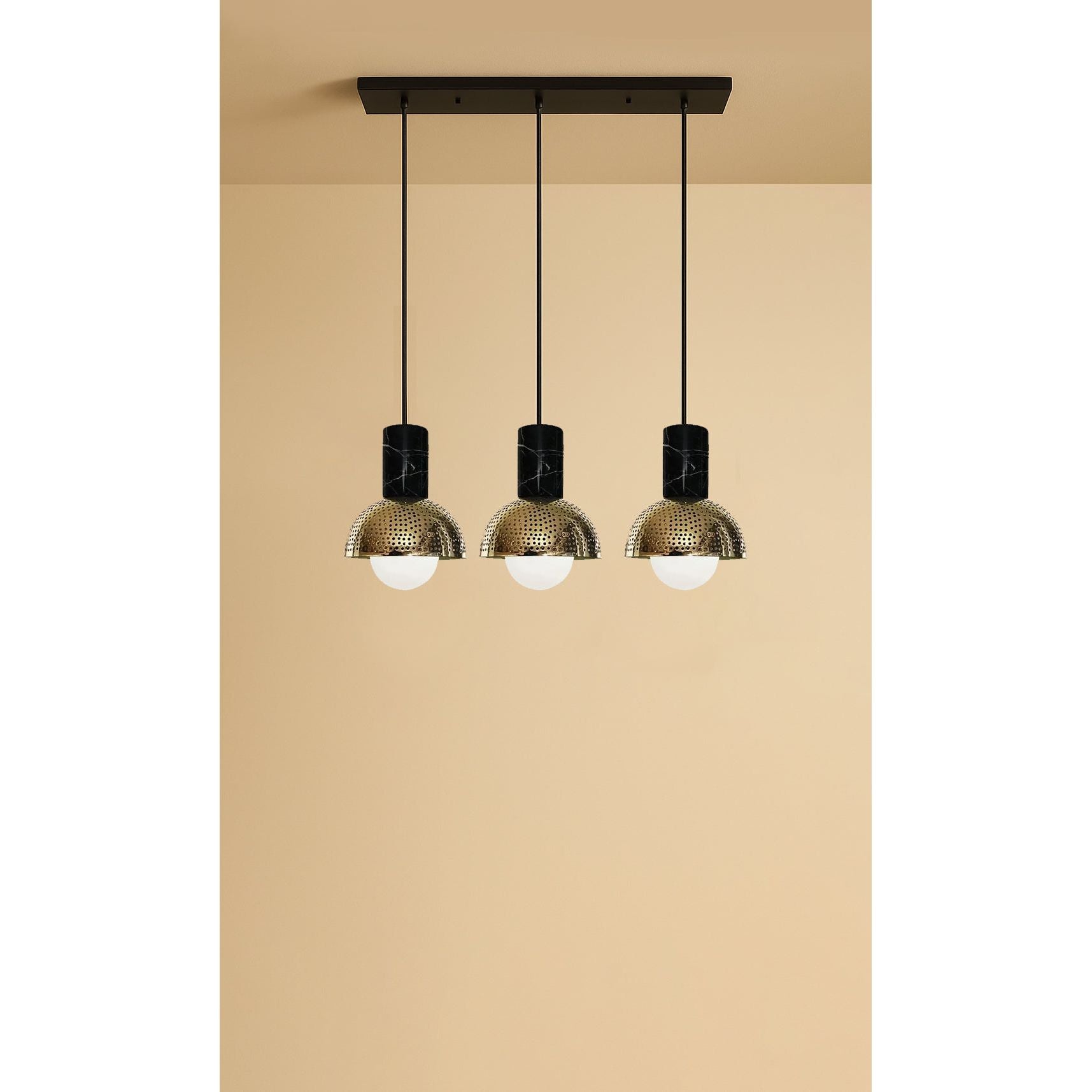 Dounia Home - DH-MARLIN3-BRS - Maria linear 3 globe chandelier - Polished Brass