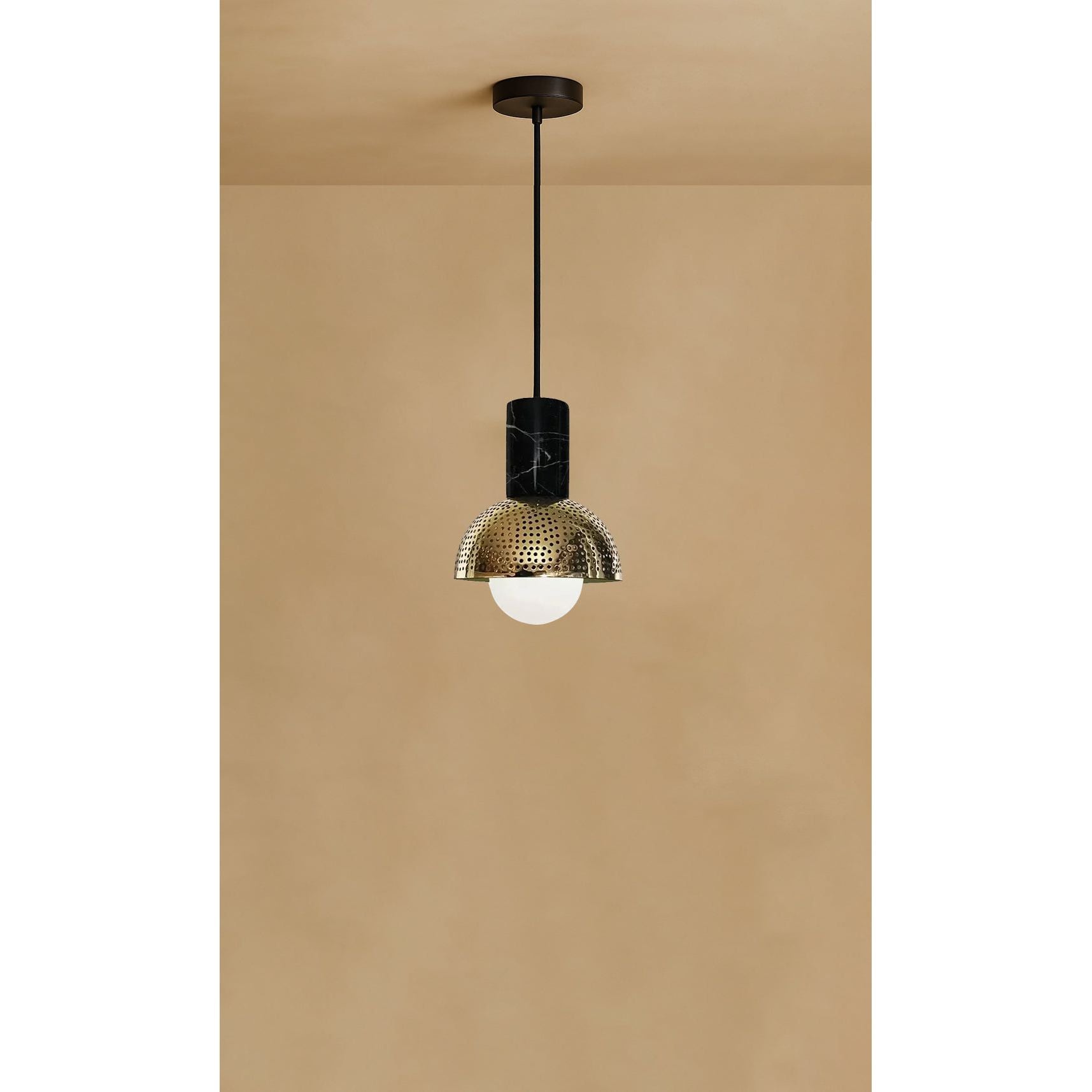 Dounia Home - DH-MARMARDOM-SM-NIK - Maria Marble Dome Pendant Light - Brushed Nickel Silver