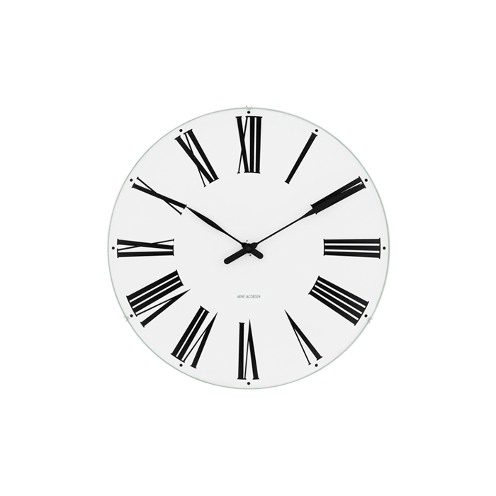 Horloge murale romaine Arne Jacobsen Clocks 43622, blanche et noire
