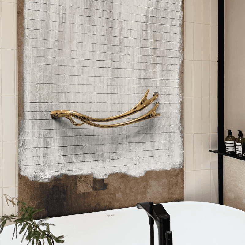 P&Bhusri S2-M-PWH-N Golden Antlers Towel Warmer in Porcelain White