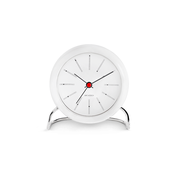 Horloge de table de banquier Arne Jacobsen Clocks 43675, blanche