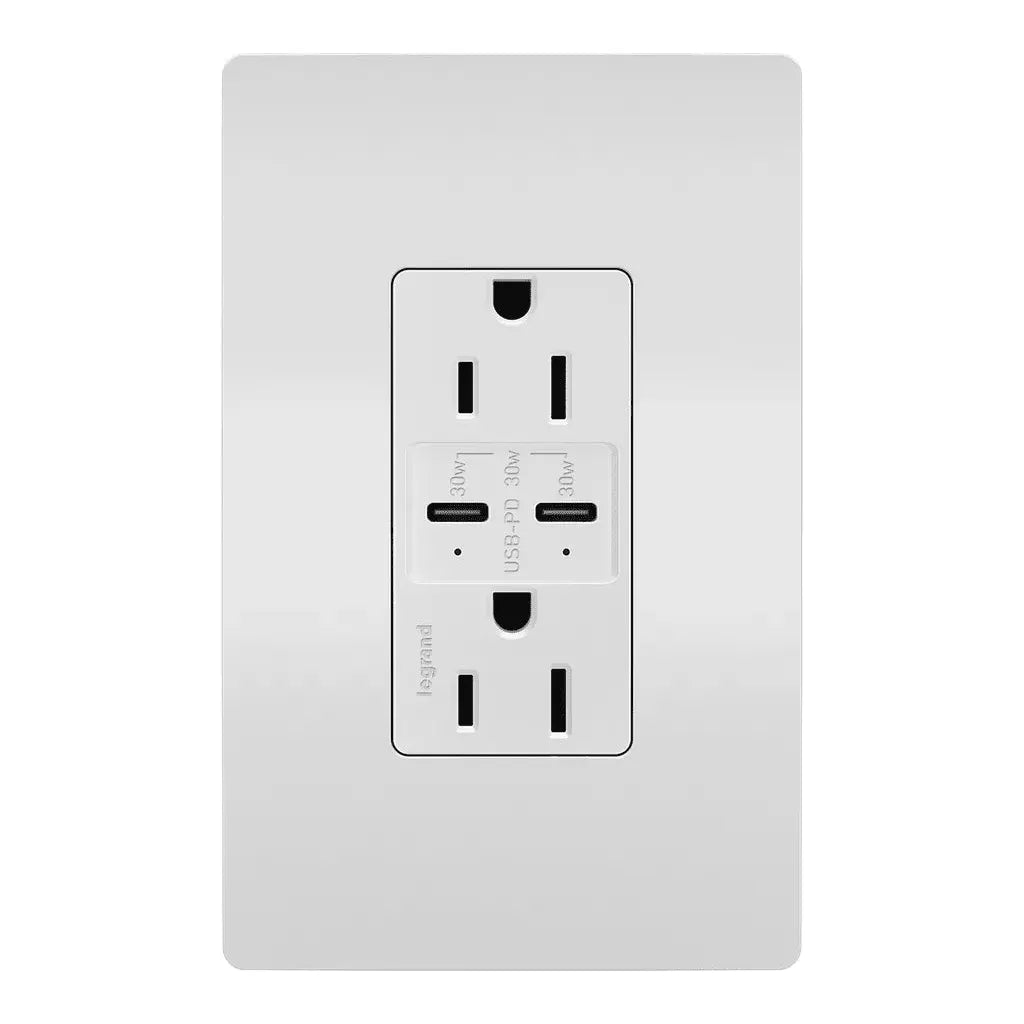 Legrand Radiant - radiant® 15A Tamper Resistant Ultra Fast PLUS Power Delivery USB Type C/C Outlet - R26USBPDW | Montreal Lighting & Hardware