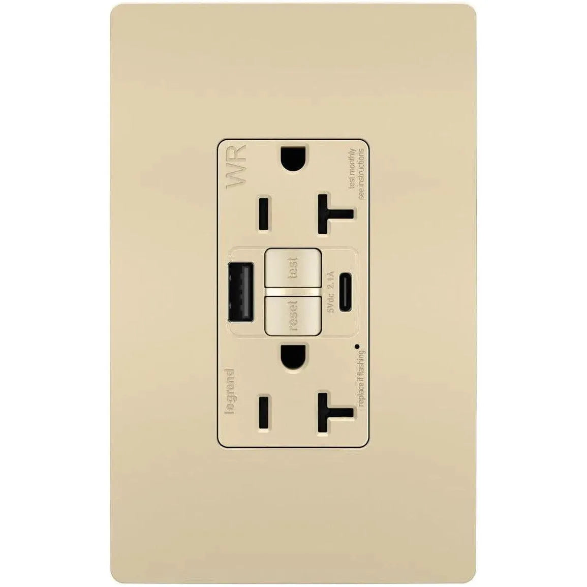 Legrand Radiant - radiant® 20A Tamper Resistant Outdoor Self Test GFCI USB Type A/C Outlet - 2097TRWRUSBACI | Montreal Lighting & Hardware