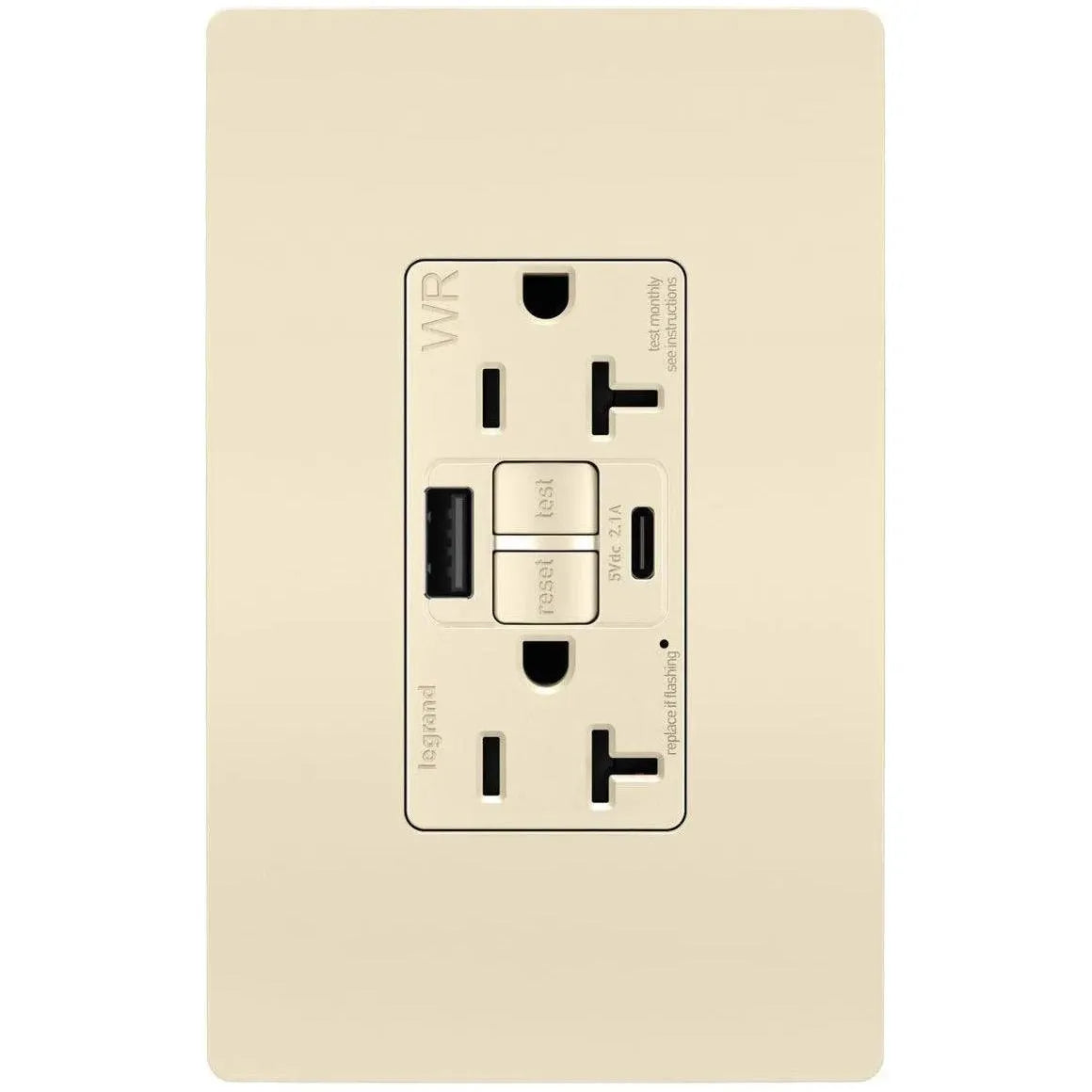 Legrand Radiant - radiant® 20A Tamper Resistant Outdoor Self Test GFCI USB Type A/C Outlet - 2097TRWRUSBACLA | Montreal Lighting & Hardware