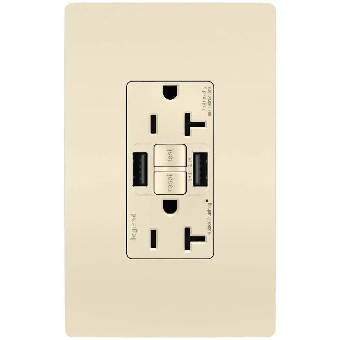 Legrand Radiant - radiant® 20A Tamper Resistant Self Test GFCI USB Type A/A Outlet - 2097TRUSBAALA | Montreal Lighting & Hardware