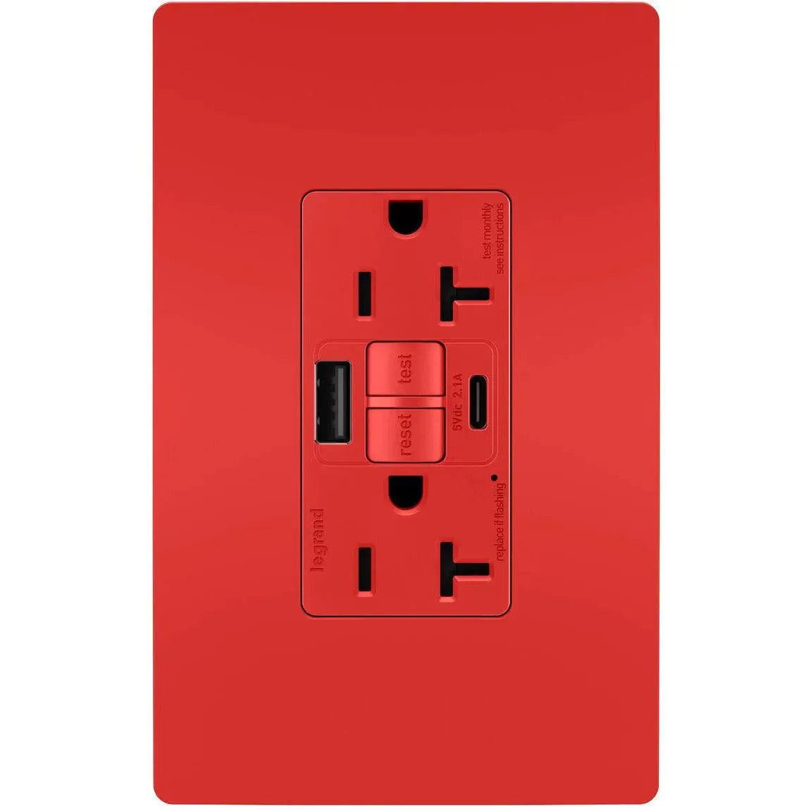 Legrand Radiant - radiant® 20A Tamper Resistant Self Test GFCI USB Type A/C Outlet - 2097TRUSBACRED | Montreal Lighting & Hardware
