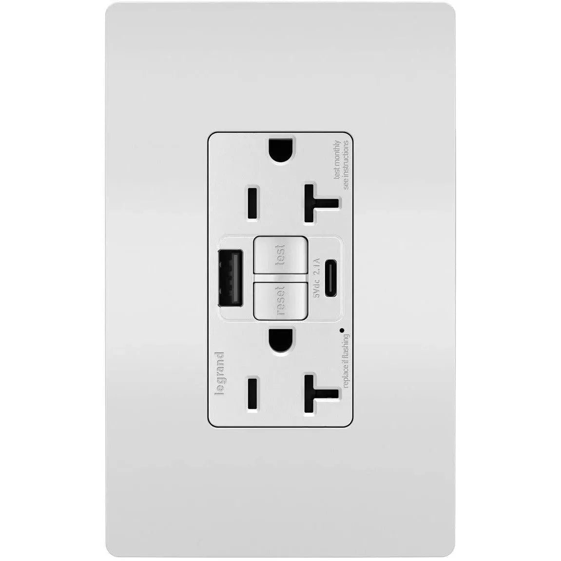 Legrand Radiant - radiant® 20A Tamper Resistant Self Test GFCI USB Type A/C Outlet - 2097TRUSBACW | Montreal Lighting & Hardware