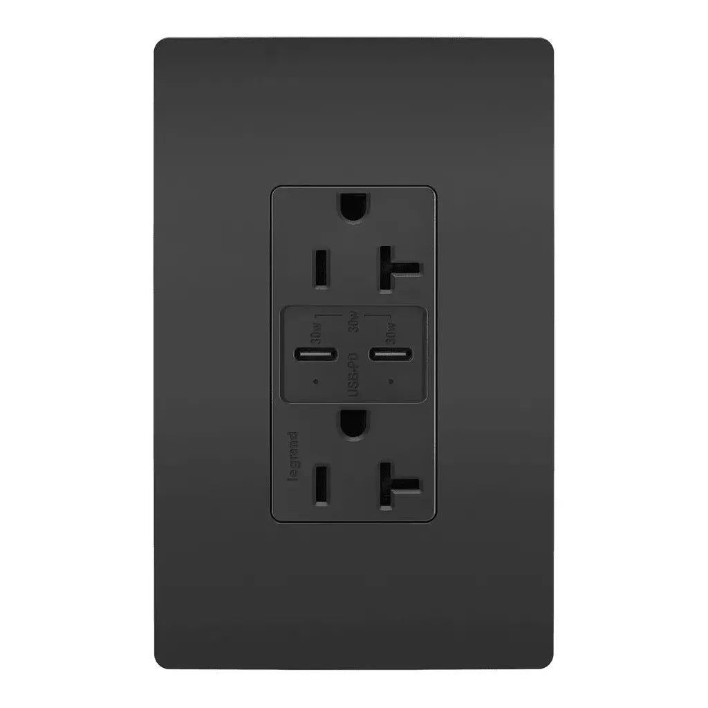 Legrand Radiant - radiant® 20A Tamper Resistant Ultra Fast PLUS Power Delivery USB Type C/C Outlet - TR20USBPDBK | Montreal Lighting & Hardware