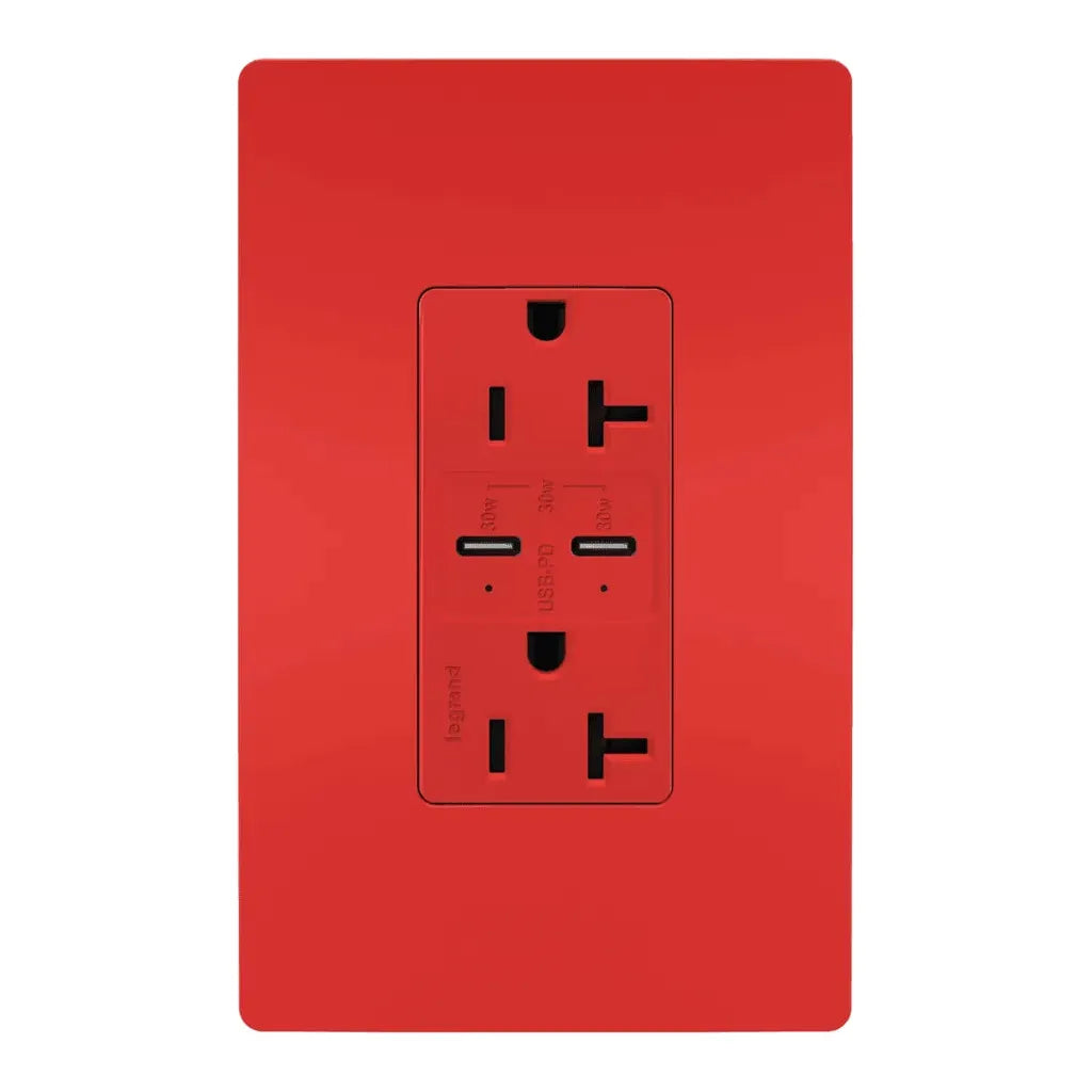 Legrand Radiant - radiant® 20A Tamper Resistant Ultra Fast PLUS Power Delivery USB Type C/C Outlet - TR20USBPDRED | Montreal Lighting & Hardware