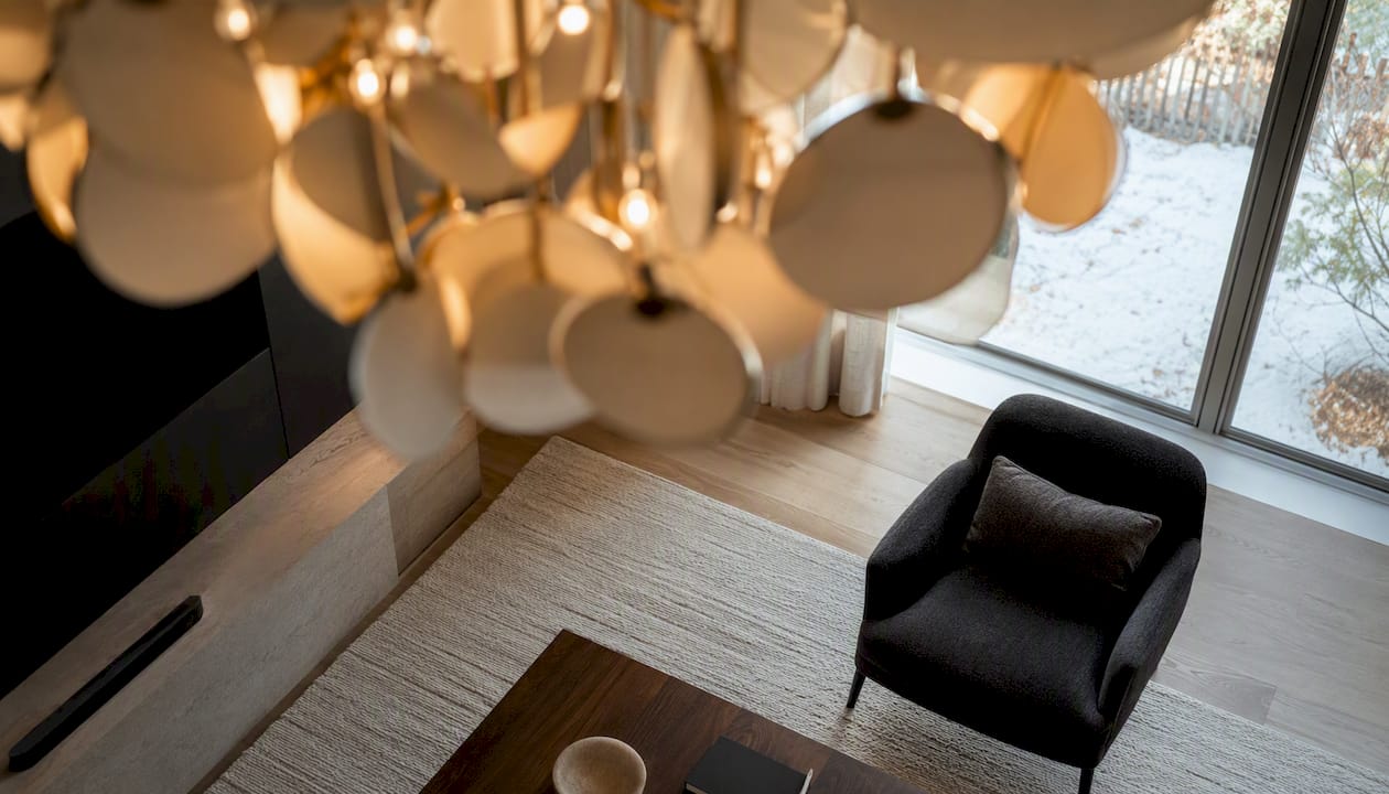 Modern chandelier in Canadian living room