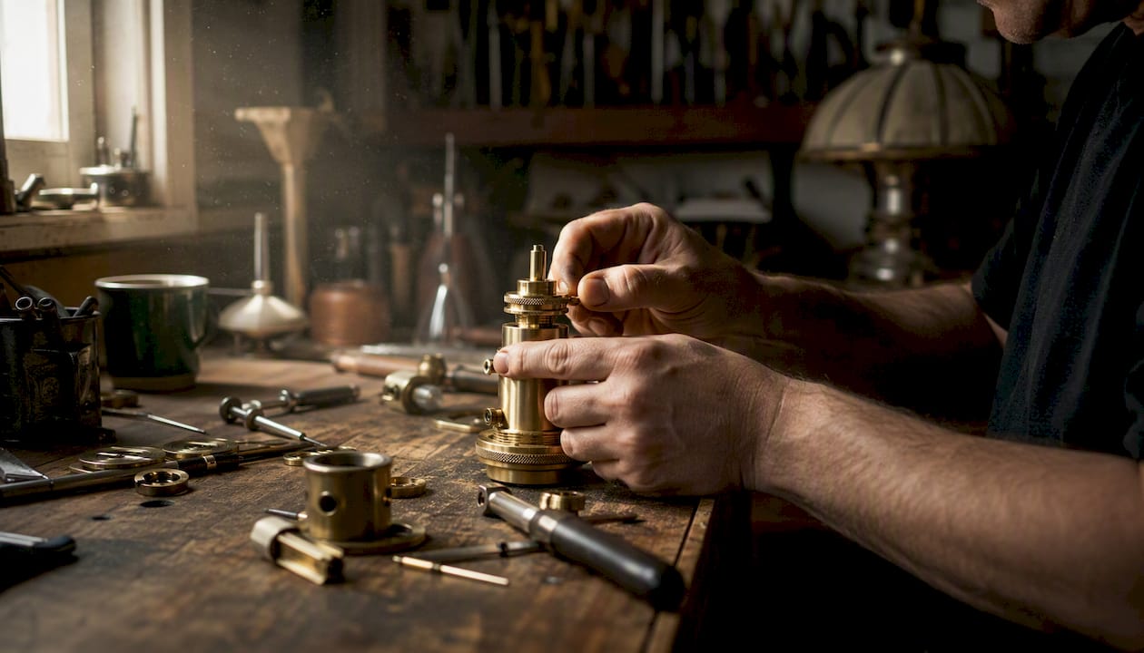 Hands assembling decorative lighting fixture