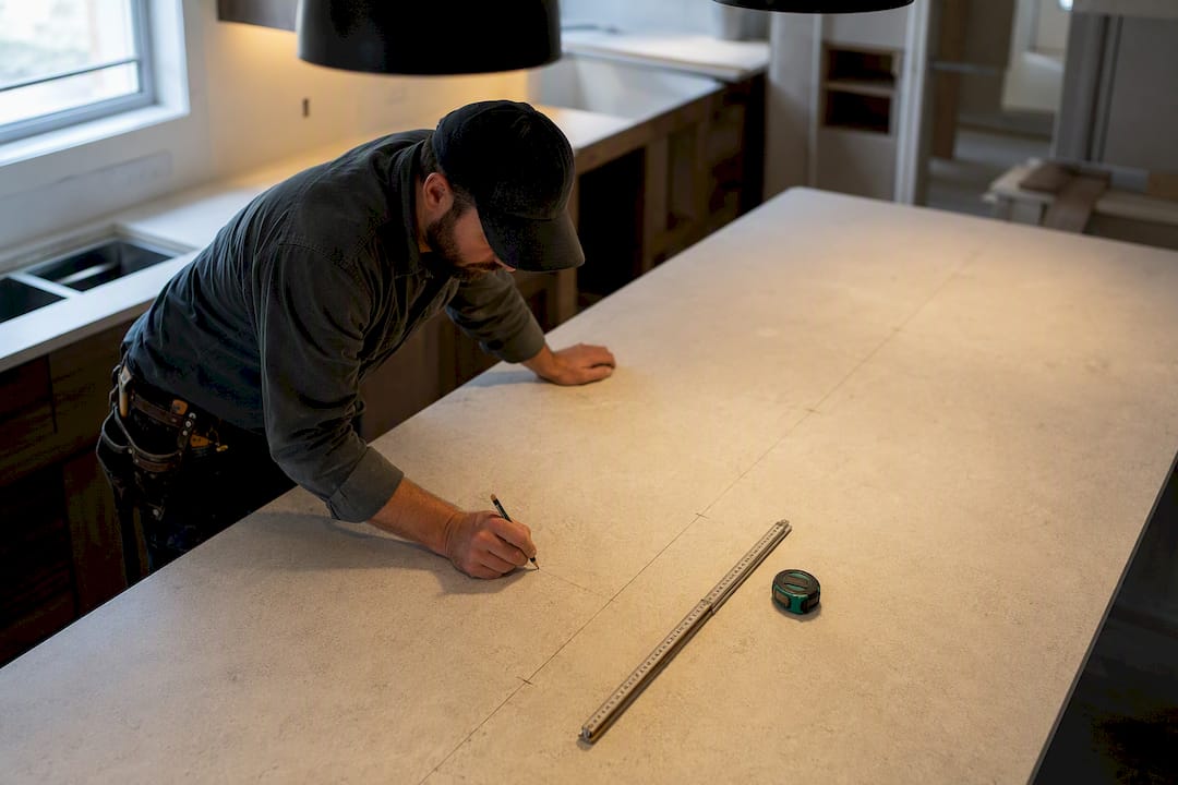 Contractor measuring kitchen island pendant spacing
