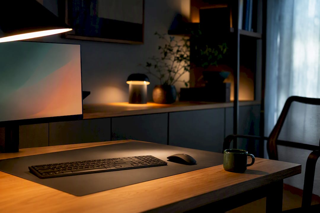 Layered lighting in a modern home office