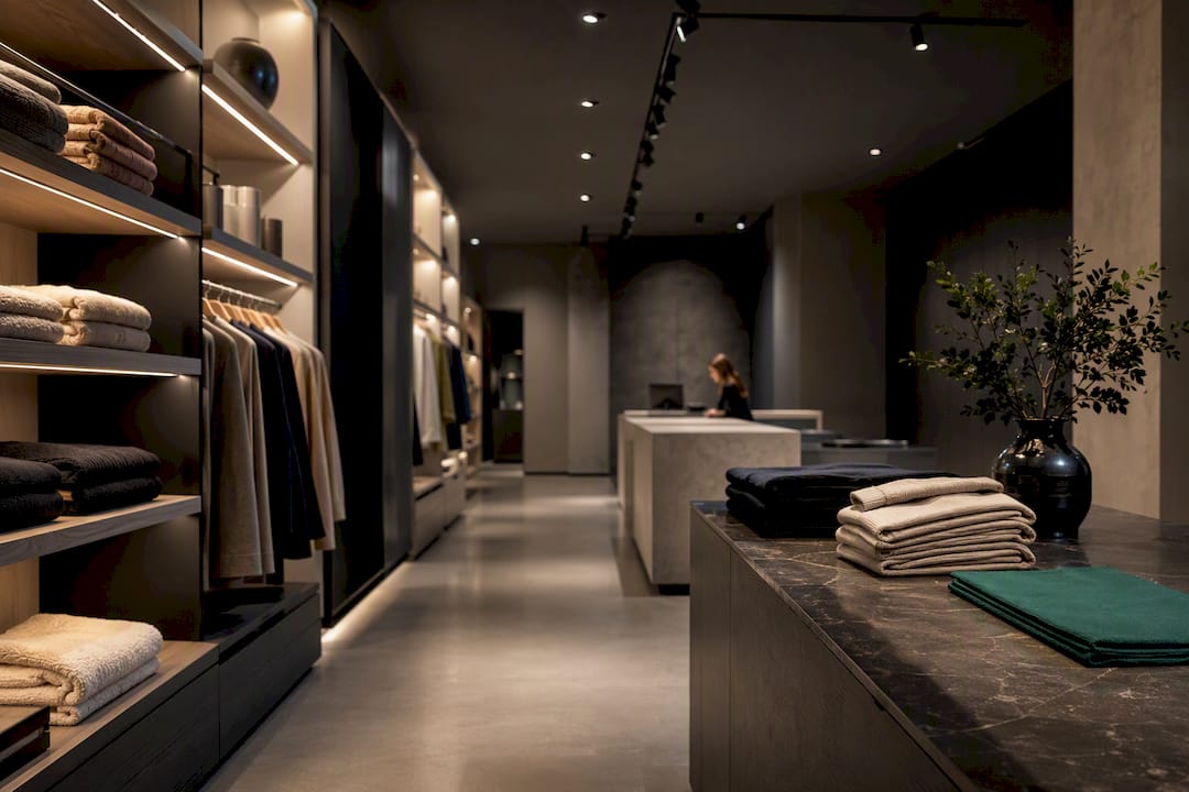 Retail aisle with layered lighting zones