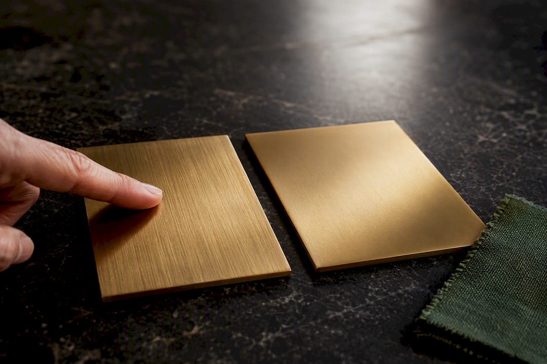 Brushed and satin brass samples side by side