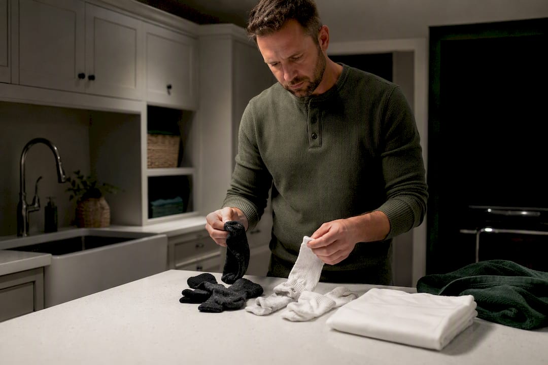 Laundry room work surface under even lighting