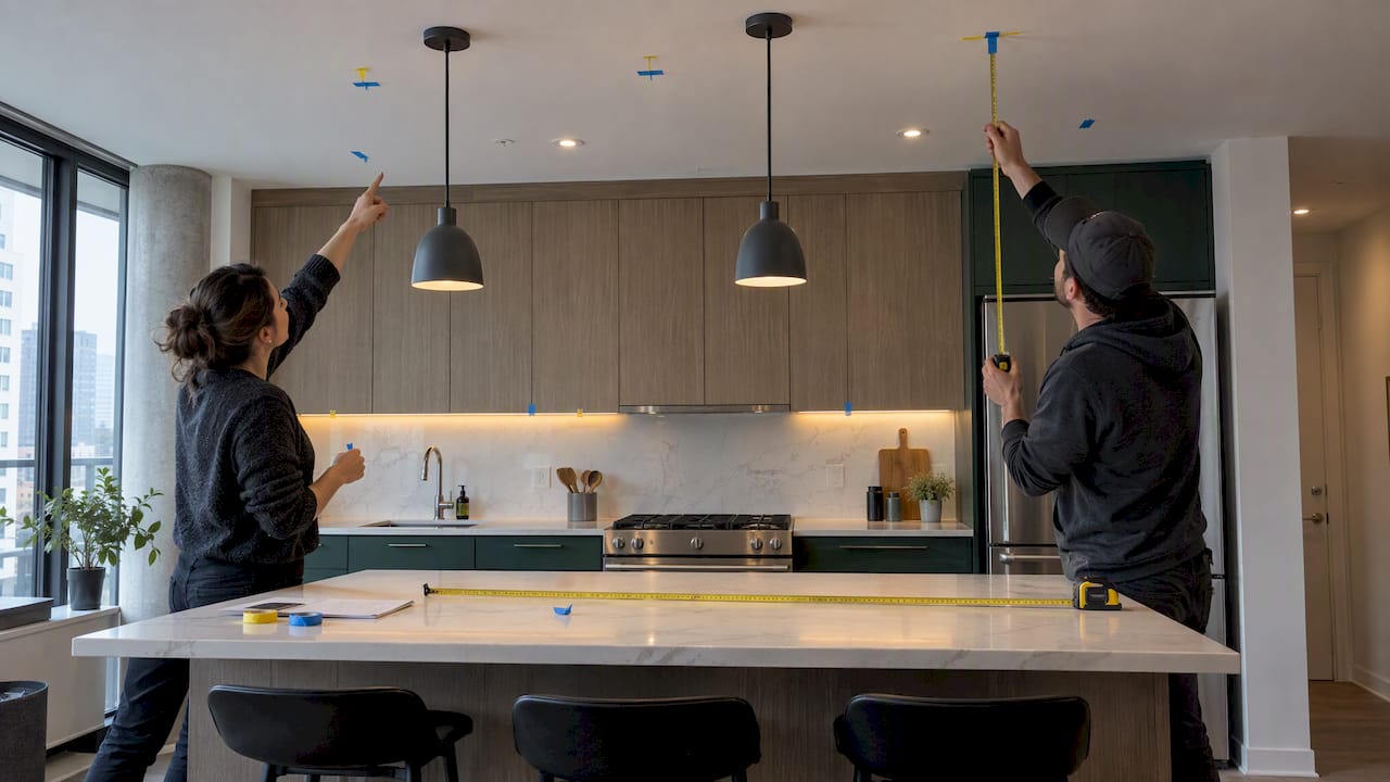 Measured lighting positions in Canadian kitchen