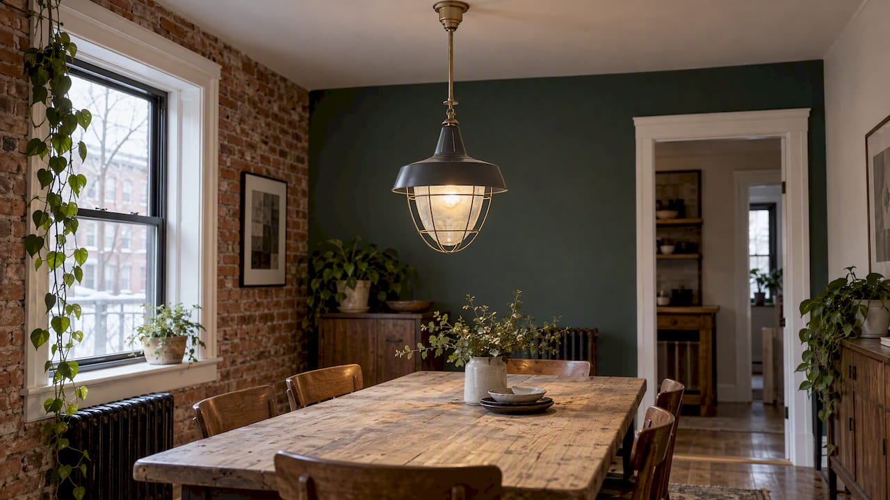 Henry industrial pendant above a dining table