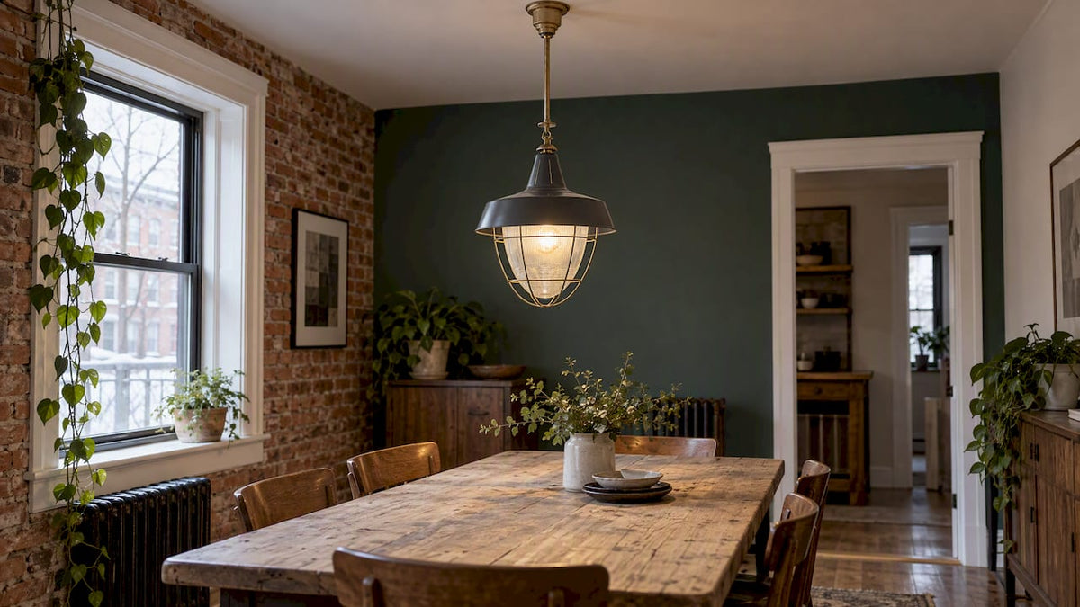 Henry industrial pendant above a dining table