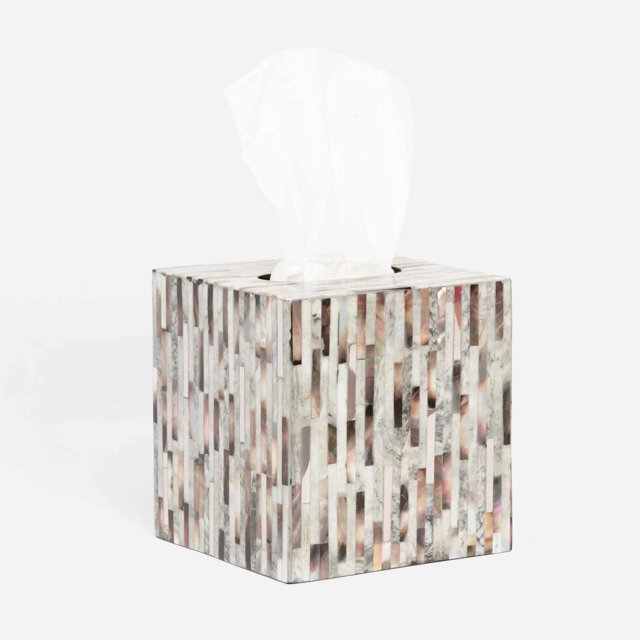 Pigeon and Poodle PP003975 Luzia Tissue Box in Silver Mix Romblon Stone/Shell
