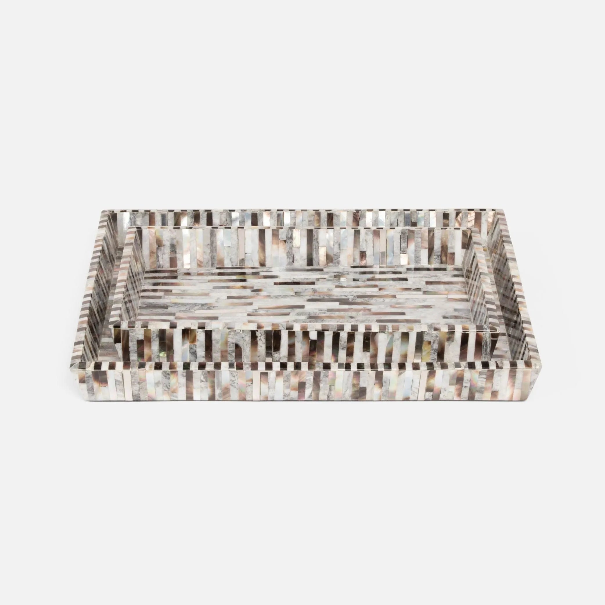 Pigeon and Poodle PP003977 Luzia Trays (11"L x 6.5"W x 1.5"H) in Silver Mix Romblon Stone/Shell