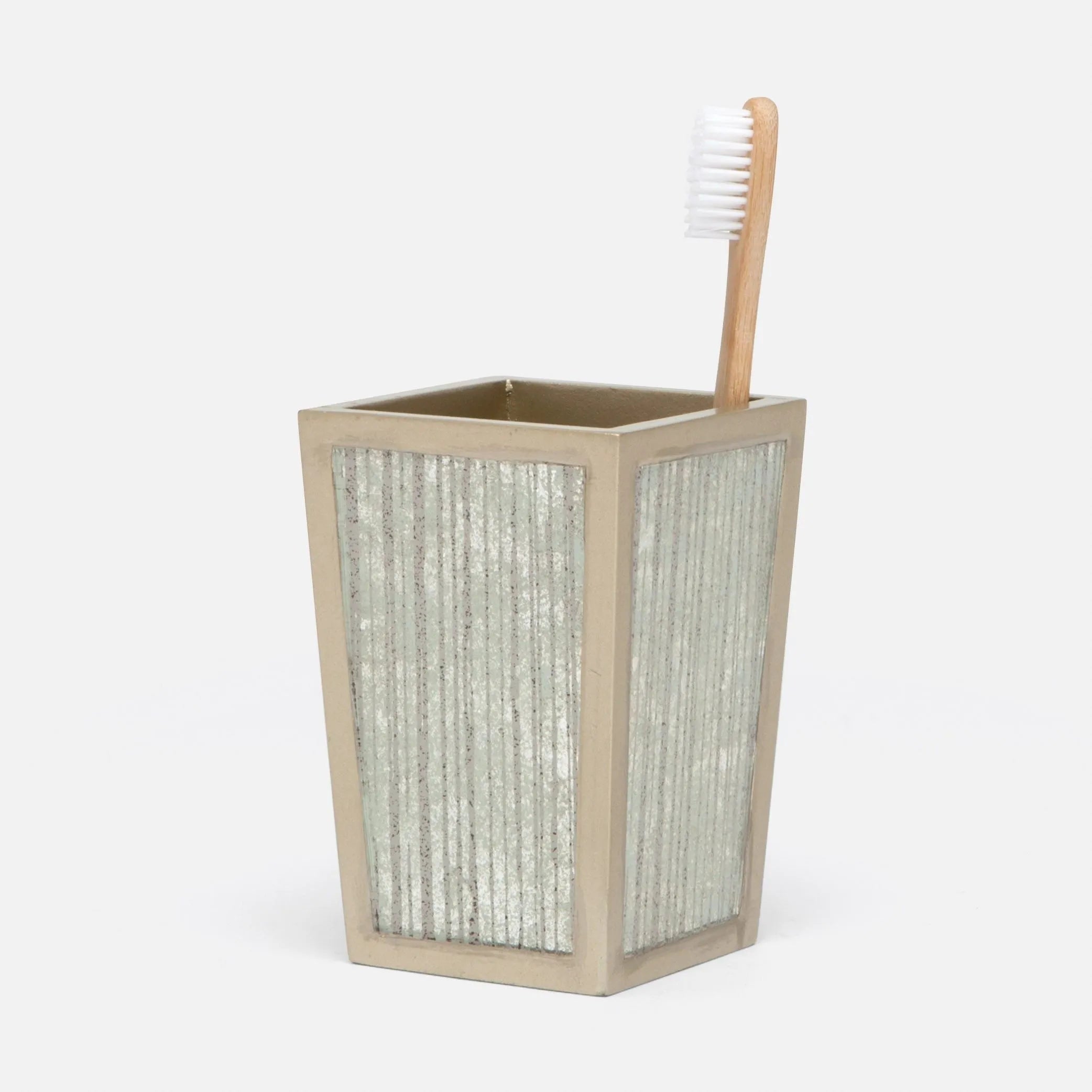 Pigeon and Poodle PP001586 Waterford Brush Holder in Gray Strips Painted Mirror