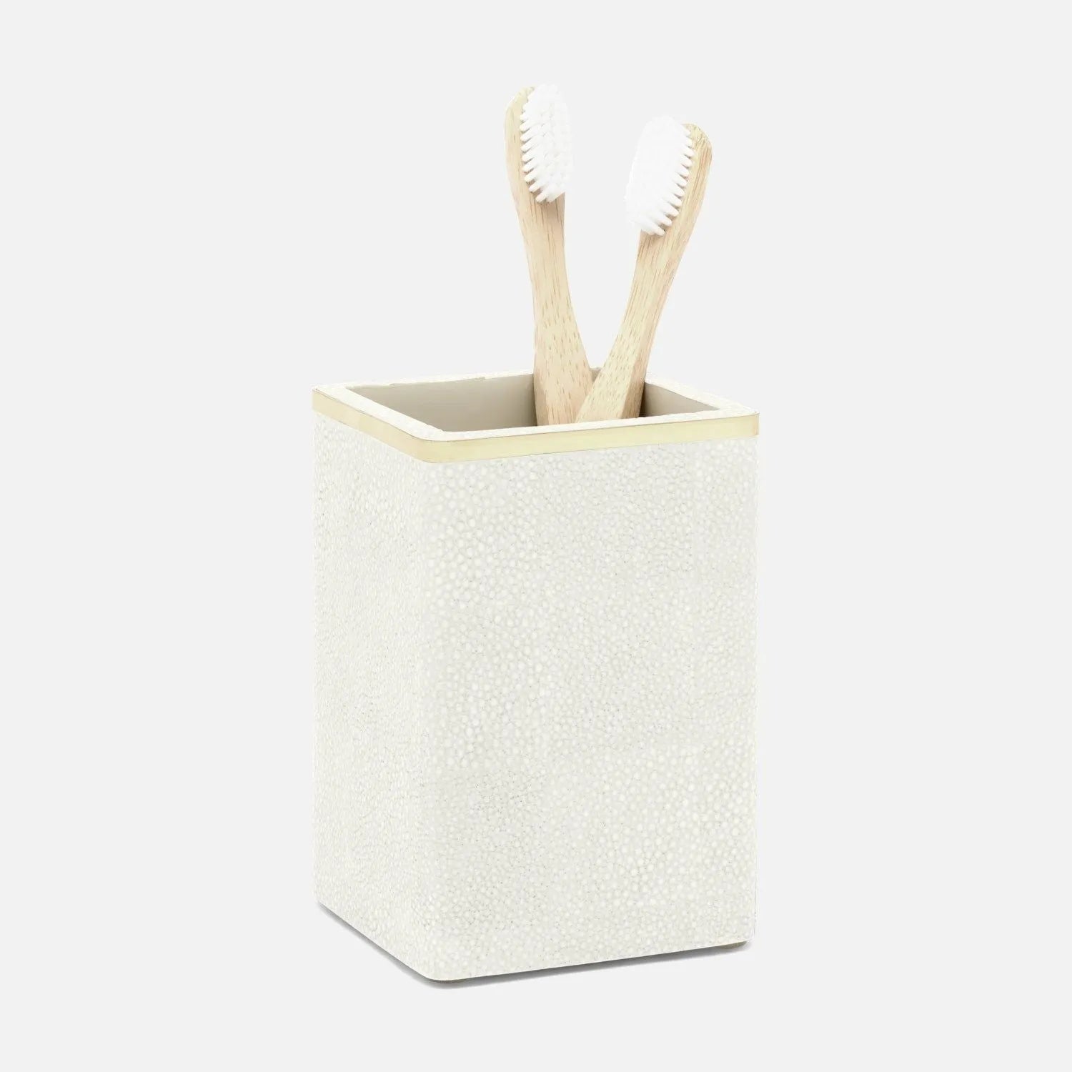 Pigeon and Poodle - PP005671 - Bradford Brush Holder - Bradford - Blanc Realistic Faux Shagreen/Silver Stainless Steel