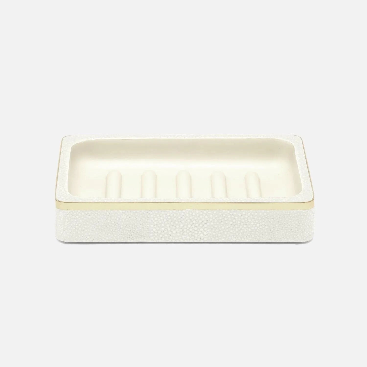Pigeon and Poodle - PP005673 - Bradford Soap Dish - Bradford - Blanc Realistic Faux Shagreen/Gold Brass